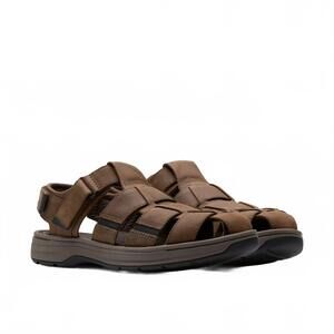 NEW CLARKS men's saltway cove sandals in dark brown leather